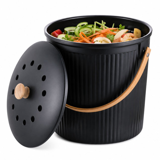 Bac à compost de cuisine, 5,6 L, noir, filtres à charbon