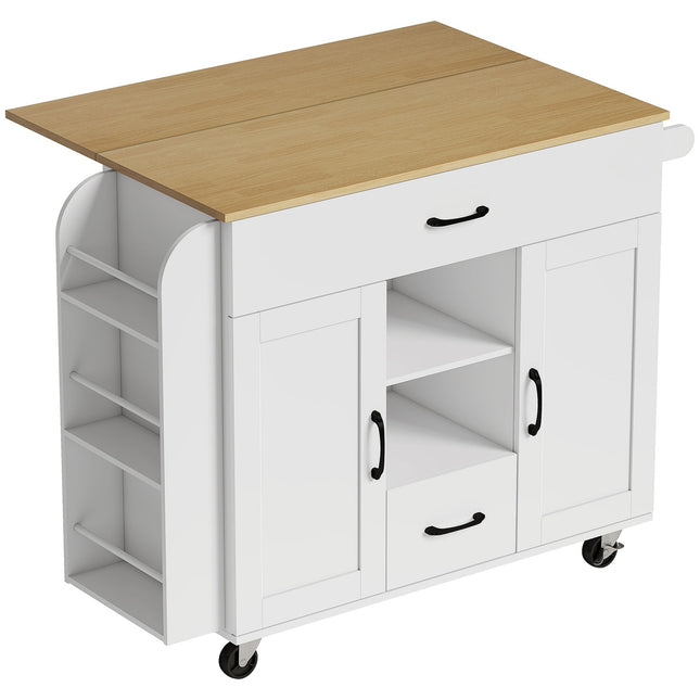 Chariot de cuisine, plateau extensible, fermeture amortie, MDF, blanc