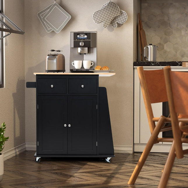 Îlot de Cuisine avec Rangement Chariot de Service Roulant en Bois d'Hévéa 88 x 46 x 89,5 cm Noir
