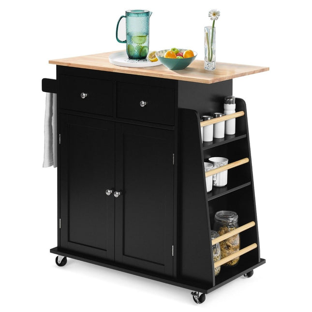 Îlot de Cuisine avec Rangement Chariot de Service Roulant en Bois d'Hévéa 88 x 46 x 89,5 cm Noir