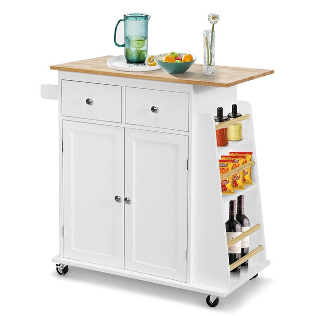 Îlot de Cuisine avec Rangement Chariot de Service Roulant en Bois d'Hévéa 88 x 46 x 89,5 cm Blanc