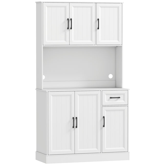 Armoire de cuisine, 180,5 cm, étagères réglables, MDF, blanc