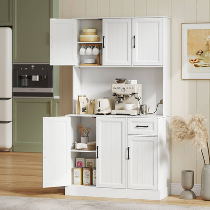 Armoire de cuisine, 180,5 cm, étagères réglables, MDF, blanc