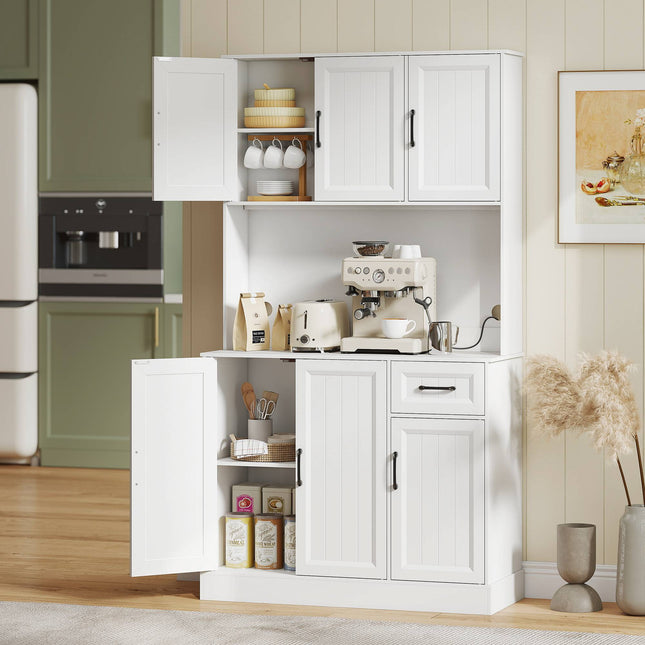 Armoire de cuisine, 180,5 cm, étagères réglables, MDF, blanc