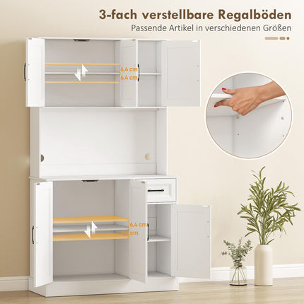 Armoire de cuisine, 180,5 cm, étagères réglables, MDF, blanc