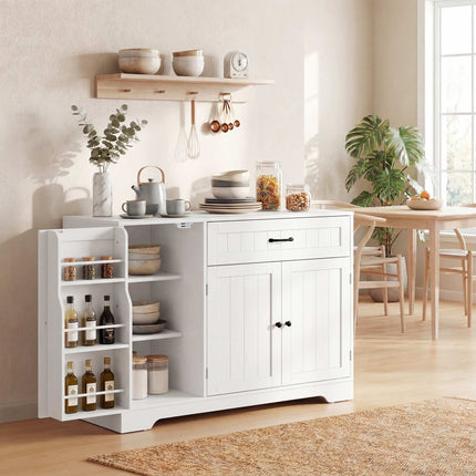Buffet de cuisine avec tiroir et étagères réglables, blanc