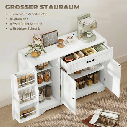Buffet de cuisine avec tiroir et étagères réglables, blanc