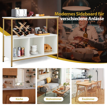Küchenanrichte mit Metallrahmen & 3 Ablagen, Weiß