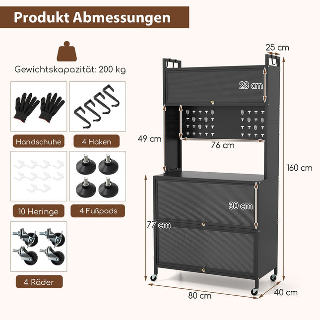 Küchenschrank mit Rollen, Falttüren, Haken