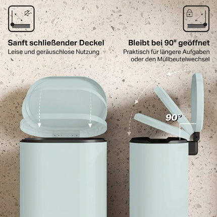 Küchenmülleimer 30 l, grüner Metall-Treteimer mit Soft-Close-Deckel