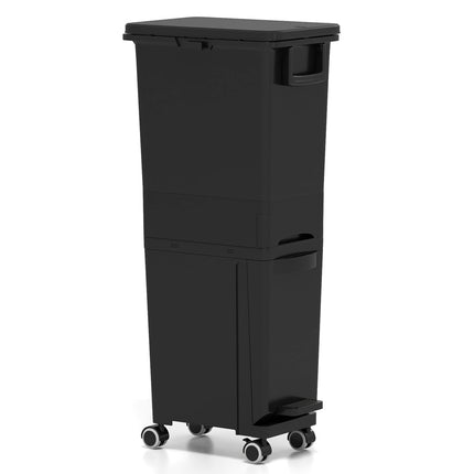 Poubelle de cuisine à 3 compartiments, noire, 4 roues
