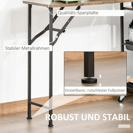 Küchenwagen mit Klapptisch, 2 Ablagen, Rollen