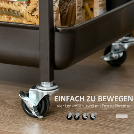 Küchenwagen mit Klapptisch, 2 Ablagen, Rollen