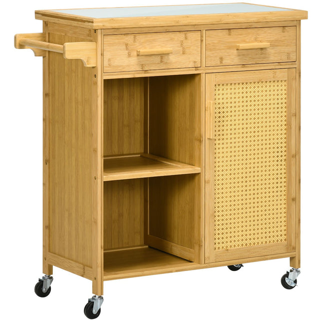 Bambus-Küchenwagen – Schublade, Schrank, Ablagen, Handtuchhalter