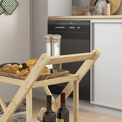 Chariot de Cuisine Chariot de Service avec Casier à Vin Plan de Travail Chariot à 2 Niveaux pour Bureau Cuisine Salon 66 x 40 x 70 cm Bambou Naturel Aosom