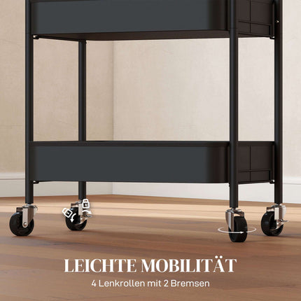 Chariot de cuisine utilitaire, 3 étagères, 4 roues, noir, 45 x 31 x 79 cm