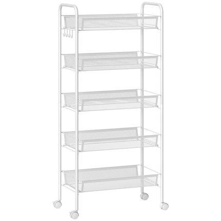 Chariot de cuisine utilitaire, 5 niveaux, en acier blanc, avec roulettes