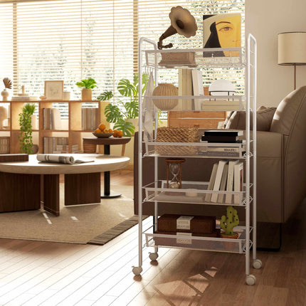 Chariot de cuisine utilitaire, 5 niveaux, en acier blanc, avec roulettes