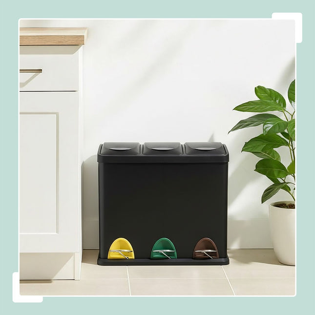 Poubelle de cuisine, 3 compartiments, 3 x 8 L