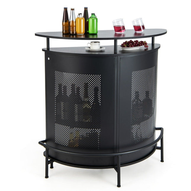 Table de bar de cuisine avec espace de rangement & repose-pieds & pieds réglables comptoir de cuisine comptoir bar noir