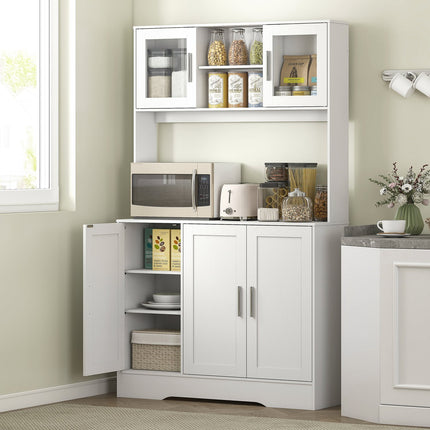 Meuble de cuisine, design scandinave, 4 placards, étagères réglables, portes vitrées, espace ouvert, aggloméré, MDF, blanc