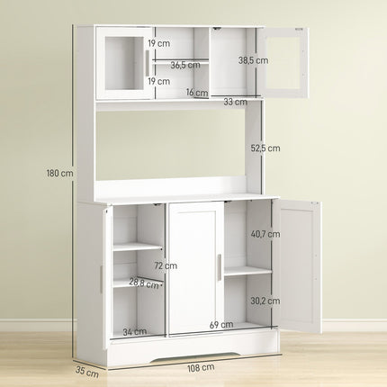 Meuble de cuisine, design scandinave, 4 placards, étagères réglables, portes vitrées, espace ouvert, aggloméré, MDF, blanc