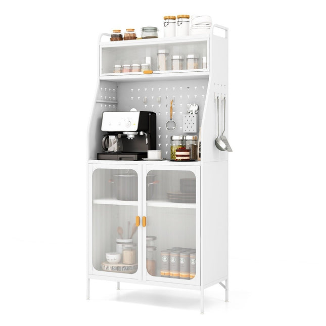 Buffet de cuisine avec panneau perforé et étagère réglable 76 x 36 x 161 cm blanc