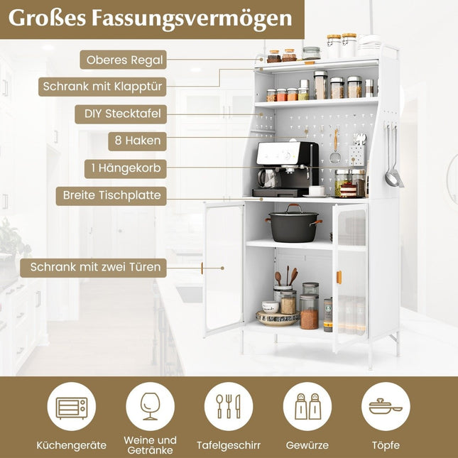 Buffet de cuisine avec panneau perforé et étagère réglable 76 x 36 x 161 cm blanc