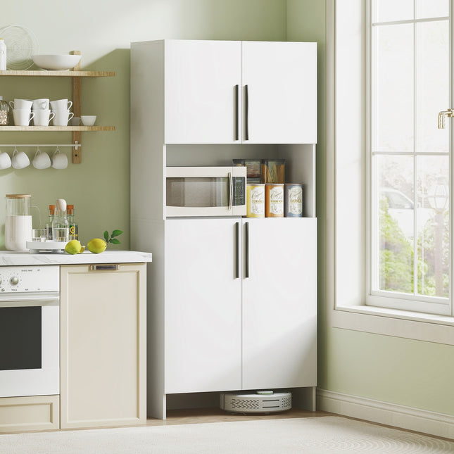 Weißer Küchenhochschrank, Türen mit Soft-Close-Funktion, Mikrowellenfach