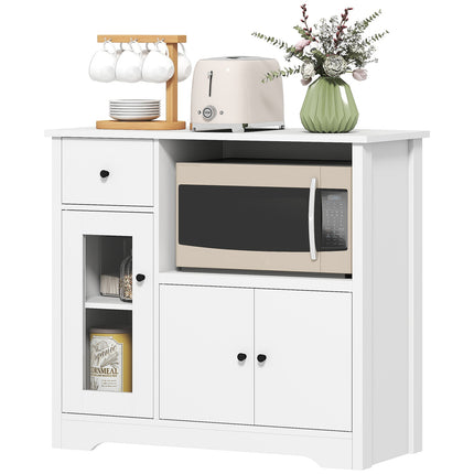 Meuble de cuisine avec passe-câbles, commode à 2 tiroirs, compartiment ouvert, tiroir, 80 x 35 x 72,2 cm, aggloméré, blanc