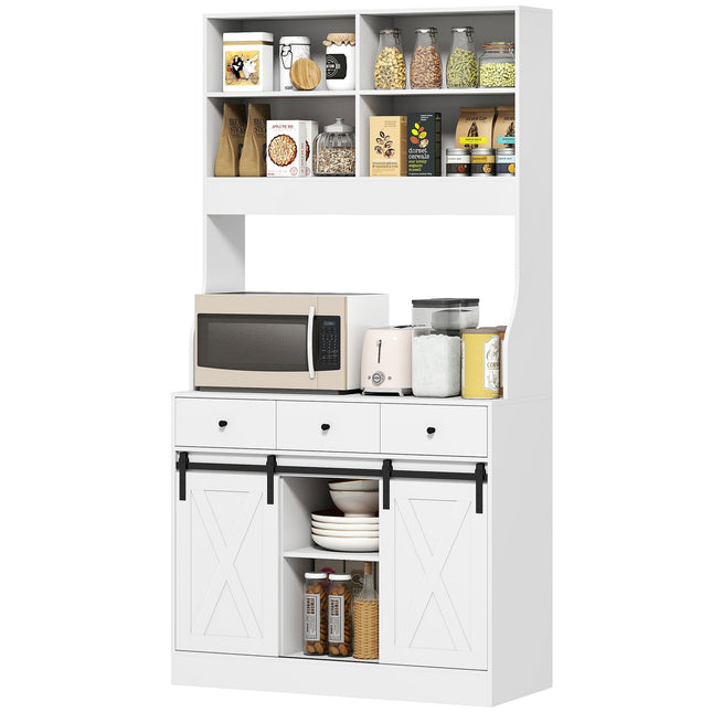 Küchenschrank mit Regalböden, Schränken, Schubladen und Stauraum, Landhaus-Flair, verstellbare Einlegeböden, Holz, weiß