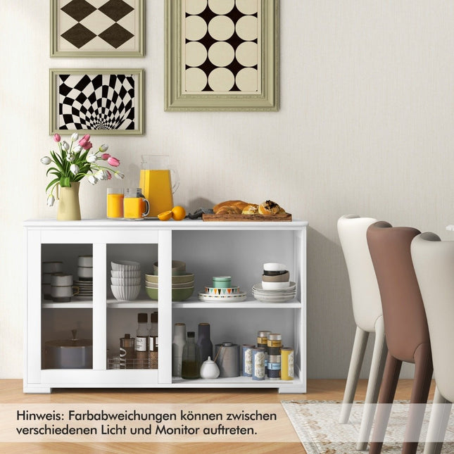 Armoire de cuisine avec portes coulissantes en verre et buffet à étagère réglable blanc
