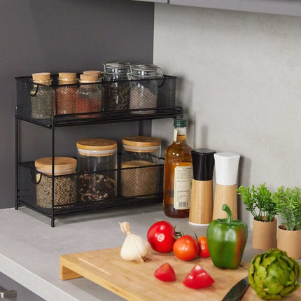 Organisation de cuisine avec 2 paniers coulissants