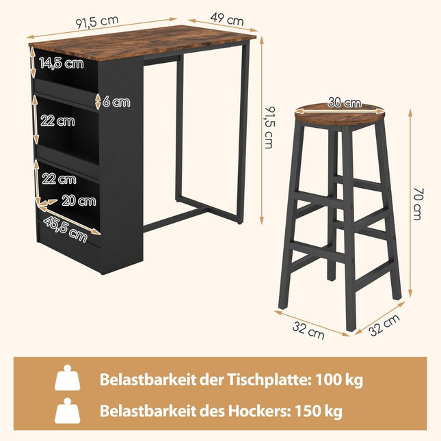 Küchentisch mit 2 Hockern, platzsparender Bistrotisch, Thekentisch, Esstisch-Set, Stehtisch