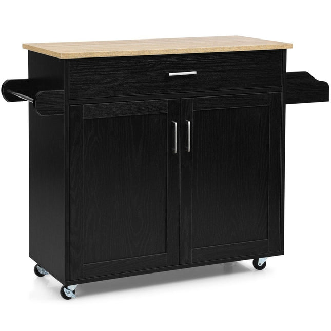 Küchenwagen Kücheninsel mit Schublade und höhenverstellbarem Regal 116 x 40 x 85 cm Schwarz + Natur