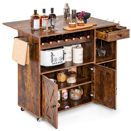 Desserte de cuisine sur roulettes Desserte de service avec plan de travail rabattable 121 x 68 x 88 cm Marron rustique