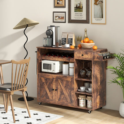 Desserte de cuisine sur roulettes Desserte de service avec plan de travail rabattable 121 x 68 x 88 cm Marron rustique