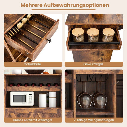 Desserte de cuisine sur roulettes Desserte de service avec plan de travail rabattable 121 x 68 x 88 cm Marron rustique