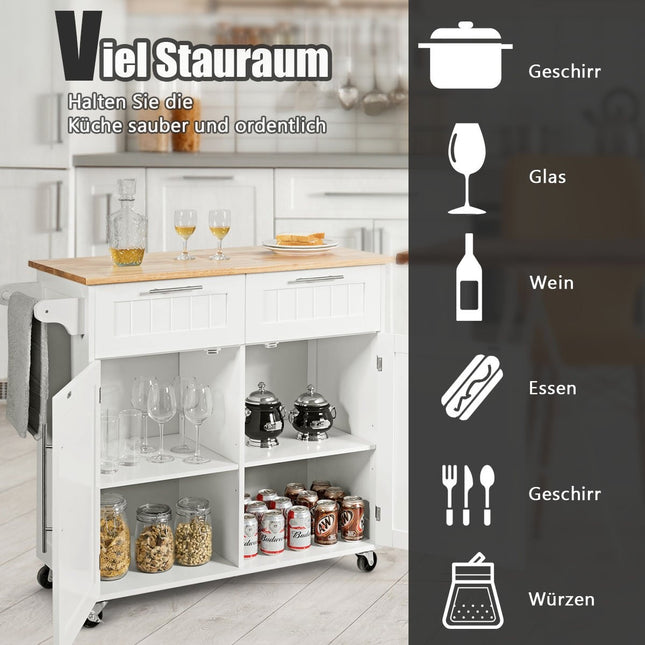 Desserte de cuisine desserte roulante avec tiroirs et placards 94 x 45,5 x 94,5 cm blanc