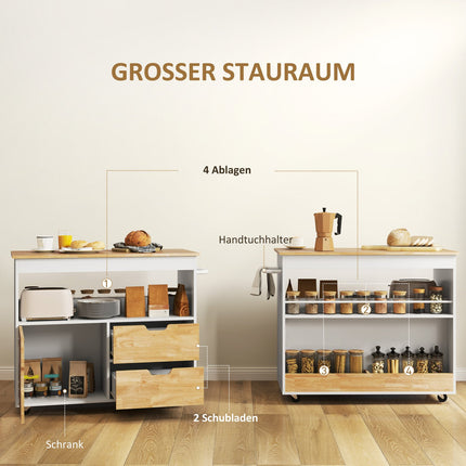 Desserte de cuisine desserte avec plan de travail, tiroirs, desserte avec meuble de cuisine avec porte à fermeture amortie, poignée, îlot de cuisine avec compartiment ouvert pour bureau, 107x50x85cm, chêne
