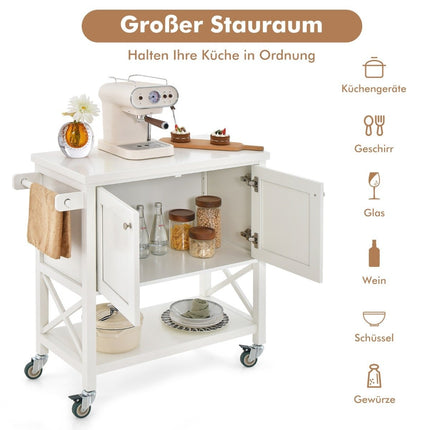 Chariot de cuisine avec placard & étagère & porte-serviettes & étagère à épices chariot de service blanc