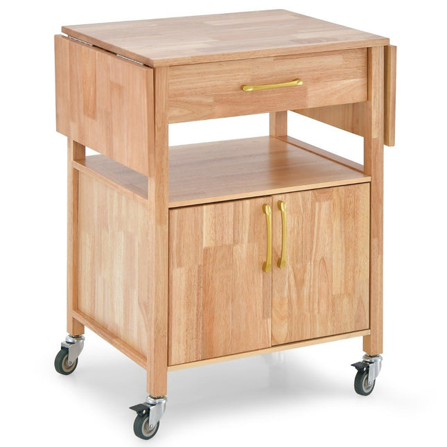 Desserte de cuisine avec plan de travail rabattable & tiroir & armoire chariot de service naturel