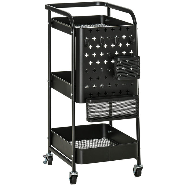 Desserte de cuisine avec plateau perforé, porte-serviettes, paniers de rangement, noir
