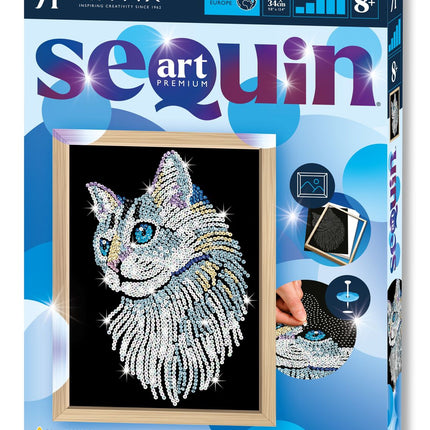 Kitfix DIY Set Paillettenbild Blau Premium Weiße Katze