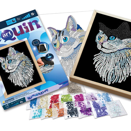 Kitfix DIY Set Paillettenbild Blau Premium Weiße Katze