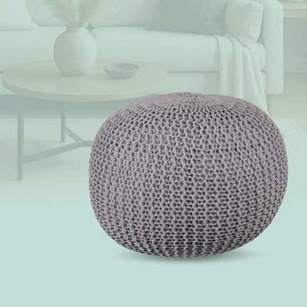 Strick-Pouf – Rund, Boho-Design, Polystyrolfüllung