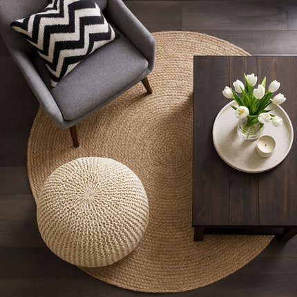 Strick-Pouf – Rund, Boho-Design, Polystyrolfüllung