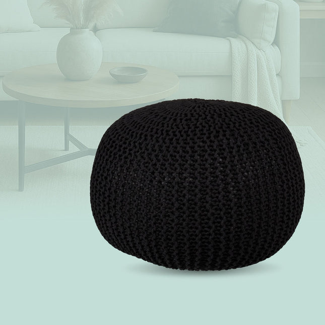 Pouf tricoté rond, style bohème, garnissage en polystyrène