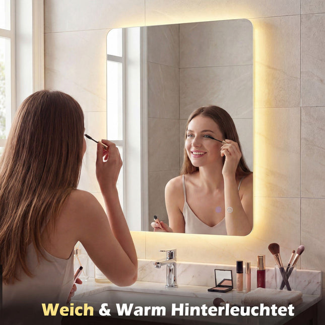 LED Badezimmerspiegel, 80x60 cm, Antibeschlag, Einstellbares Licht