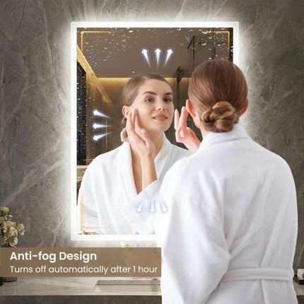 LED Bathroom Mirror 80x60 cm, Anti-Fog, Dimmable 3-Color